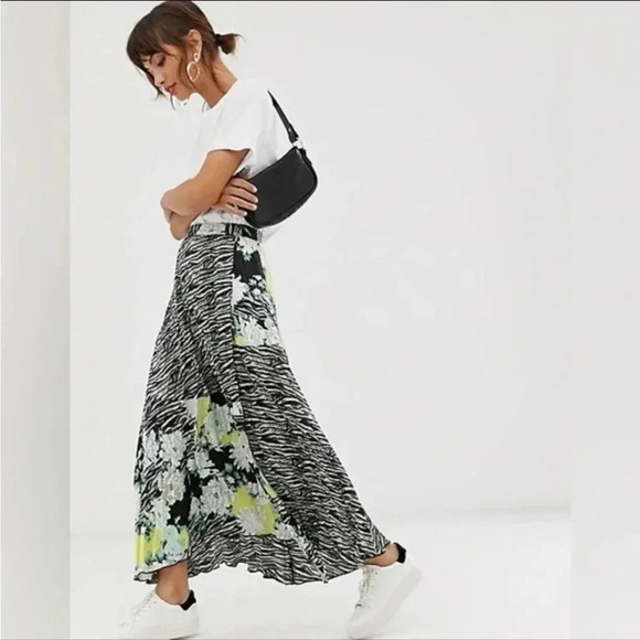 ASOS Dresses & Skirts - NWT ASOS DESIGN Satin Pleated MIDI Skirt in Zebra Floral Mix Print Sz 14